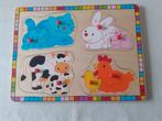 Houten puzzel dieren konijn kat koe kip, Kinderen en Baby's, Speelgoed | Kinderpuzzels, Minder dan 10 stukjes, Ophalen of Verzenden