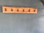 gietijzeren dubbele kapstok op houten balk, Wandkapstok, Ophalen of Verzenden, Zo goed als nieuw, Minder dan 100 cm