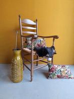 Vintage brocante eiken houten bureau stoel, biezen zitting, Huis en Inrichting, Fauteuils, Gebruikt, Vintage, Ophalen of Verzenden