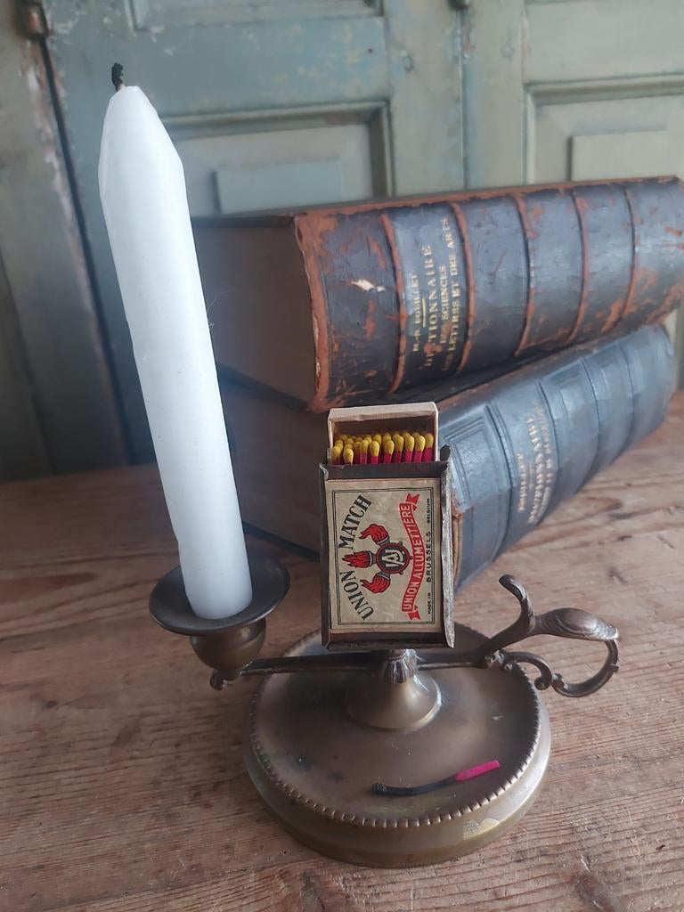 Echte antieke blaker kandelaar handlantaarn kaars en vuur, Ophalen of Verzenden