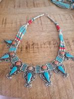Tibetaanse ketting met koraal en turquoise, Ophalen of Verzenden, Zilver, Ketting, Met edelsteen