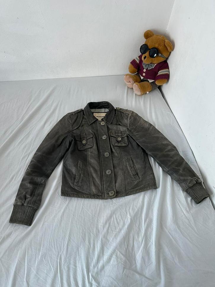 Lederen McGregor jacket, Kleding | Dames, Jassen | Winter, Zo goed als nieuw, Maat 38/40 (M), Grijs, Ophalen of Verzenden