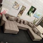*SHOWROOMMODEL | *NIEUW | Hoekbank | Ribstof | Bank | Sofa, Hoekbank, Modern design bruin ribstof u bank hoekbank bankstel, Dongenseweg 13e, 5121 PB Rijen