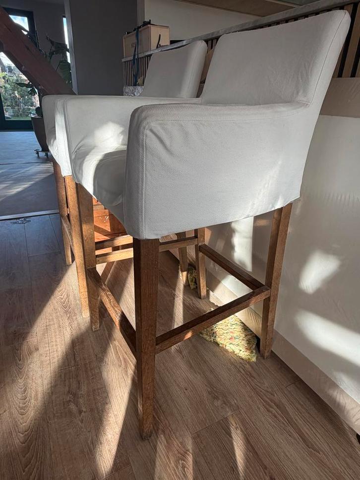 Van Roon Barstoelen met Linnen Hoes - Set, Huis en Inrichting, Barkrukken, Gebruikt, 90 cm of meer, Hout, 2 krukken, Ophalen