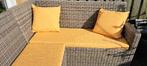 tuinbankstel, complete rieten loungebank, met mooie kussens, Ophalen, 5 zitplaatsen, Kunststof, Gebruikt