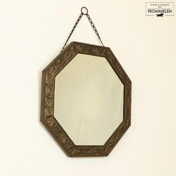 Antieke vintage messing Art Nouveau Deco spiegel halspiegel beschikbaar voor biedingen