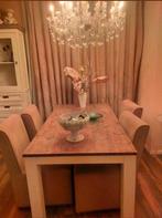 Landelijke eettafel + 4 stoelen op wieltjes, Huis en Inrichting, Complete eetkamers, Ophalen of Verzenden