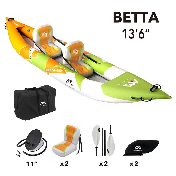 Aquamarina Betta 412: 2-persoons opblaasbare kajak, Watersport en Boten, Kajaks, Zo goed als nieuw, 2-persoons, Ophalen