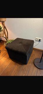 Vintage Donkerbruine Rib Poef, Huis en Inrichting, Minder dan 50 cm, Gebruikt, Vierkant, Ophalen of Verzenden