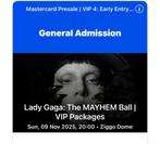 1x Lady Gaga "The Mayhem Ball" Early Entry VIP package, Tickets en Kaartjes, Concerten | Pop, Eén persoon, November