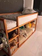 Houten Stapelbed KURA Keerbaar bed, wit/grenen, 90x200 cm, Ophalen, 90 cm, Bruin, Tweepersoons