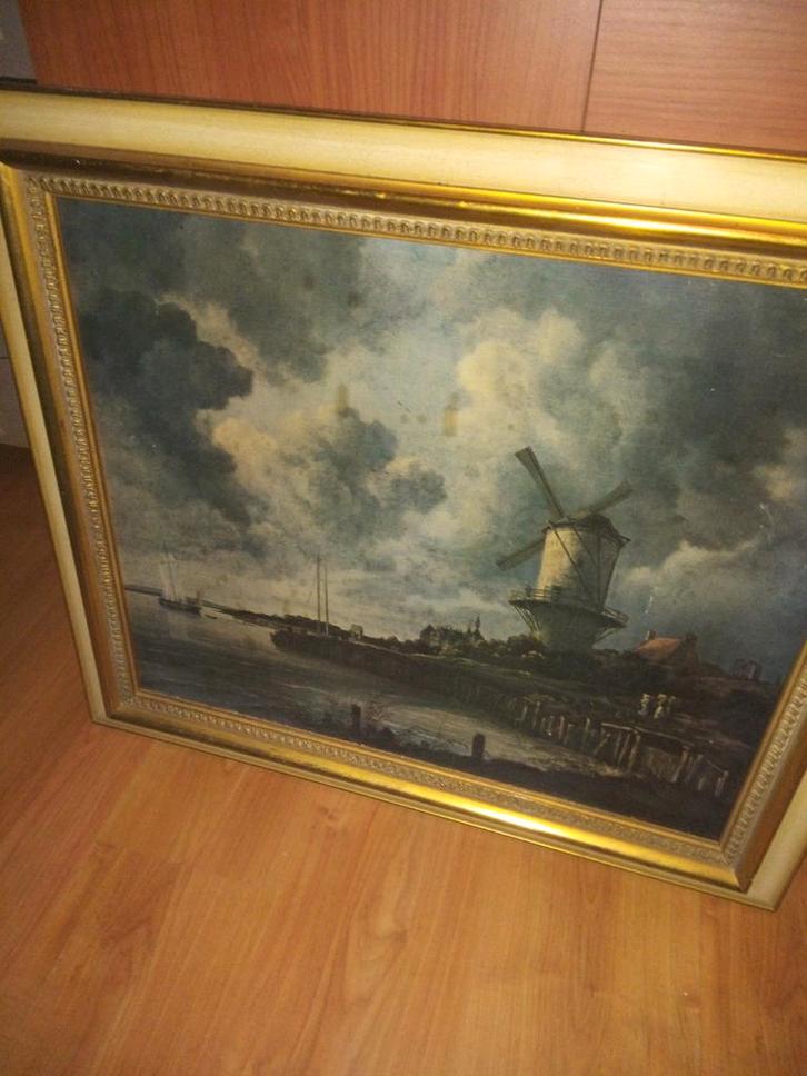 Oude Schilderijen - Molen en Rivier J van Ruisdael, Antiek en Kunst, Kunst | Schilderijen | Klassiek, Ophalen of Verzenden