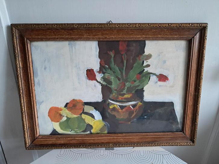 Schilderij Stilleven Bloemen en Fruit, Antiek en Kunst, Kunst | Schilderijen | Klassiek, Ophalen of Verzenden