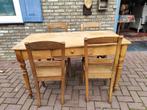 Antieke grenen tafel met 4 stoelen, Huis en Inrichting, Ophalen