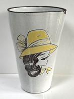 Vintage wit geglazuurde vaas met vrouw/meisje gezicht, Ophalen of Verzenden