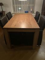 eiken eettafel verlengbaar en eetkamer stoelen, Ophalen, Gebruikt, Eikenhout, 50 tot 100 cm