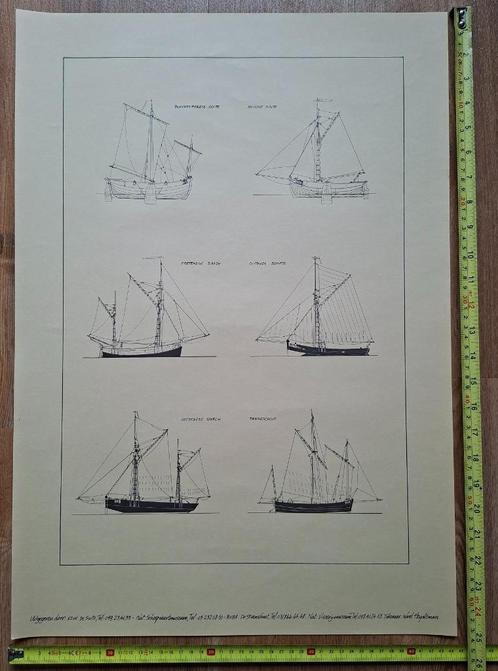 Poster met schepen - Scute Dandy Schipje Smack Schuit, Verzamelen, Scheepvaart, Zo goed als nieuw, Kaart, Foto of Prent, Zeilboot