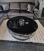 Mooie salontafel  Erik custer stijl zilver zwart glas, Huis en Inrichting, Tafels | Salontafels, Ophalen, 100 tot 150 cm, Rond