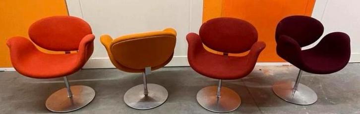 Artifort Little Tulip draaistoelen - Pierre Paulin design, Huis en Inrichting, Stoelen, Gebruikt, Vier, Metaal, Overige kleuren