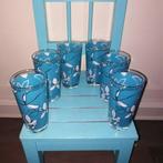 Limonade glazen blauw met witte bloemen 6 stuks, Huis en Inrichting, Keuken | Servies, Ophalen, Glas of Glazen, Gebruikt, Glas