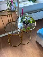 Gouden Bijzettafel met Glazen Blad, Huis en Inrichting, Tafels | Bijzettafels, Ophalen, Minder dan 45 cm, Minder dan 55 cm, Rond