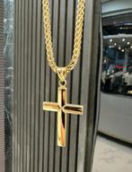 Prachtige 14k gouden Franco ketting met kruis, Sieraden, Tassen en Uiterlijk, Kettingen, Ophalen of Verzenden, Zo goed als nieuw