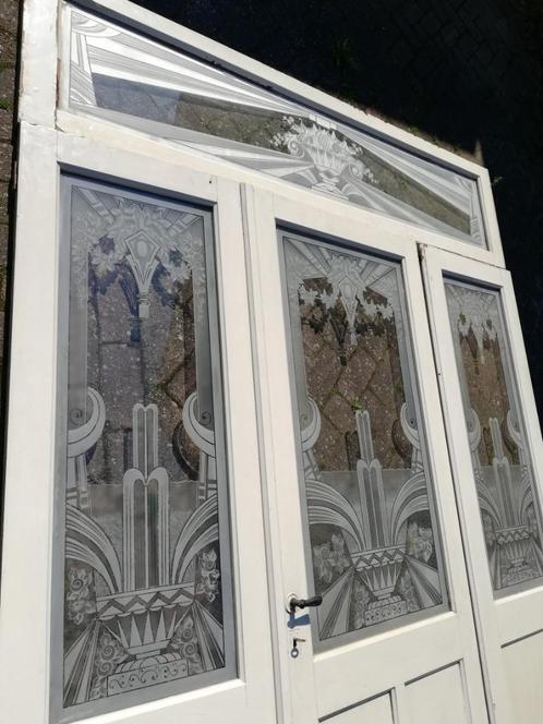 280hx210br Unieke art deco deurenset met bovenlicht geetst, Antiek en Kunst, Antiek | Overige Antiek, Ophalen