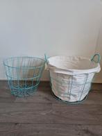 2 Turquoise manden, Ophalen, Zo goed als nieuw, Rond, Riet