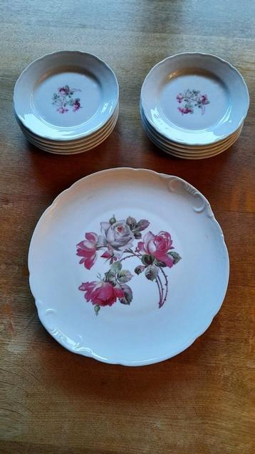 Vintage gebaks-set: groot bord en 10 kleine bordjes. beschikbaar voor biedingen