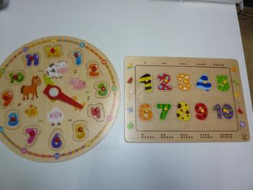 Set van Hape cijferpuzzel en klokpuzzel hout kinderpuzzel beschikbaar voor biedingen