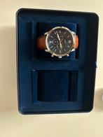 Fossil horloge, leren band met donkerblauwe wijzerplaat, Overige merken, Leer, Staal, Nieuw