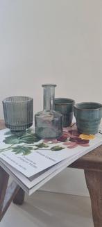 Setje groen/blauwe vaasjes, Ophalen, Minder dan 50 cm, Groen, Glas