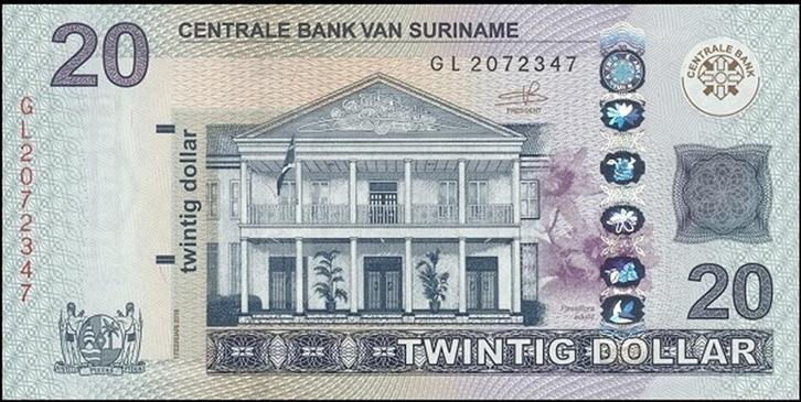 Suriname bankbiljet 20 Dollars 2019 Central Bank building, Postzegels en Munten, Bankbiljetten | Amerika, Los biljet, Zuid-Amerika