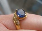 Gouden Ring met Saffier uit Zeeuwse Boedel 9 karaat, Ophalen of Verzenden, Zo goed als nieuw, 17 tot 18, Met edelsteen