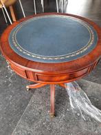 Ronde mahoniehouten tafel met lederen blad, Ophalen of Verzenden