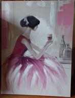 Dame in rode jurk met glas rode wijn in de hand, Huis en Inrichting, Woonaccessoires | Schilderijen, Tekeningen en Foto's, Ophalen