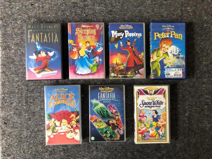 Zeven Disney films op 7x VHS (origineel), Cd's en Dvd's, VHS | Kinderen en Jeugd, Zo goed als nieuw, Tekenfilms en Animatie, Tekenfilm