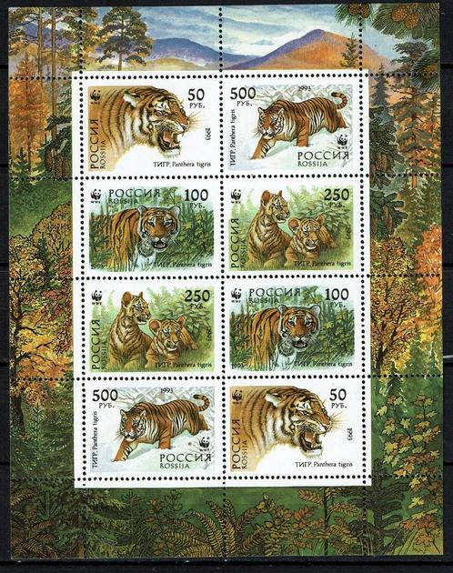 rusland  pf wwf blok tijgers katachtige wildlife zoogdieren, Postzegels en Munten, Postzegels | Thematische zegels, Postfris, Dier of Natuur