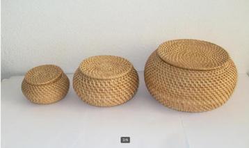 Set opbergmanden met deksel  bamboe / 3 opbergmandjes riet beschikbaar voor biedingen