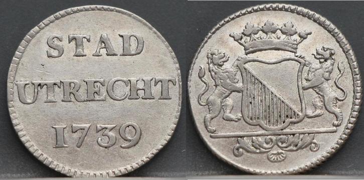 Mooie zilveren duit Stad Utrecht 1739, Postzegels en Munten, Munten | Nederland, Losse munt, Overige waardes, Vóór koninkrijk