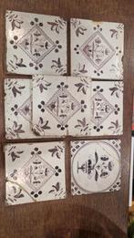 7 Antieke Tegels met Bloemmotief, Antiek en Kunst, Antiek | Wandborden en Tegels, Ophalen of Verzenden
