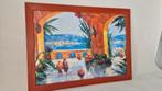 Mediterraan terras, uitzicht op zee, ingelijste poster, Gebruikt, 50 tot 75 cm, Ophalen of Verzenden, Foto of Poster