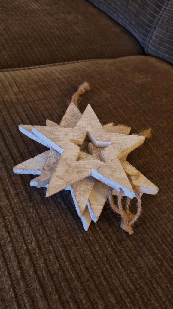 6 Witte Houten Kerstboom Sterren, Diversen, Kerst, Ophalen of Verzenden