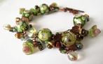 Groen koperen armband met lampwork glaskralen & Vintaj Brass, Overige materialen, Met edelsteen, Nieuw, Ophalen of Verzenden