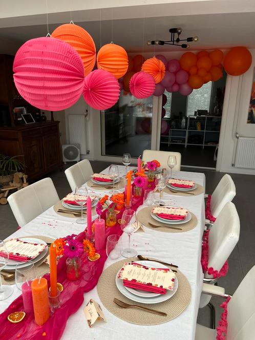 Feestpakket & servies 21 diner / sweet 16 / zomerparty kraam, Hobby en Vrije tijd, Feestartikelen, Zo goed als nieuw, Versiering