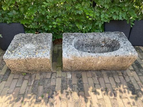 Antieke stenen TROG met bijbehorend blok, Tuin en Terras, Tuinbeelden, Gebruikt, Overige typen, Steen, Ophalen
