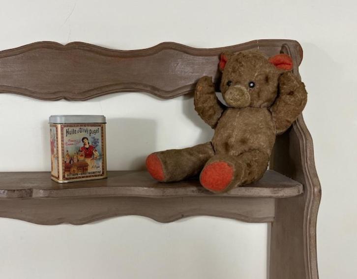 Antieke Franse met stro gevulde bruine beer, Verzamelen, Beren en Cherished Teddies, Gebruikt, Stoffen beer, Overige merken, Ophalen of Verzenden