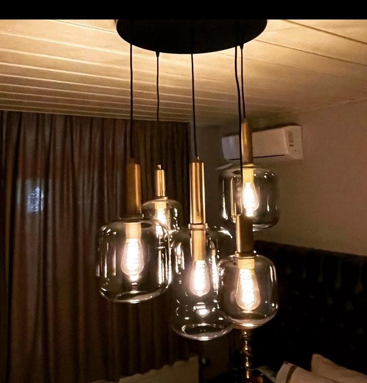 5-Lichts Hanglamp Joanet - Stijlvolle Verlichting, Huis en Inrichting, Lampen | Hanglampen, Zo goed als nieuw, 75 cm of meer, Glas