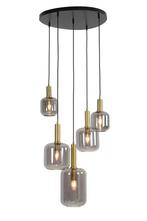 Light & Living hanglamp 5lamps Lekar antiek brons smoke glas, Huis en Inrichting, Lampen | Hanglampen, Ophalen, Zo goed als nieuw
