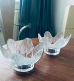 Vintage Lotus Bloemen Waxinelichthouders (2), Huis en Inrichting, Gebruikt, Schaal, Ophalen of Verzenden, Glas